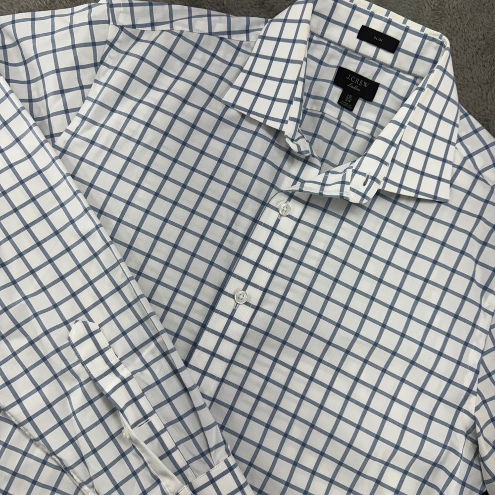J. Crew Ludlow‎ Slim Fit Dress Shirt White Blue Check Mens 15 34